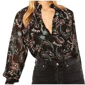 Misa Alexis Sheer Smocked Balloon Sleeve Blouse in Enchanted Paisley XS